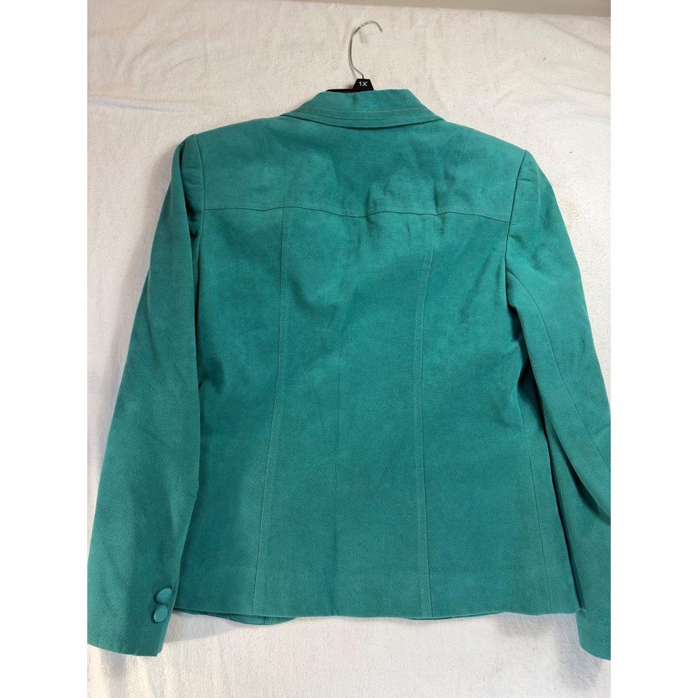 Vintage Teal Faux Suede Skirt Suit Set Blazer & Midi Skirt Green 2 Piece - Picture 6 of 16